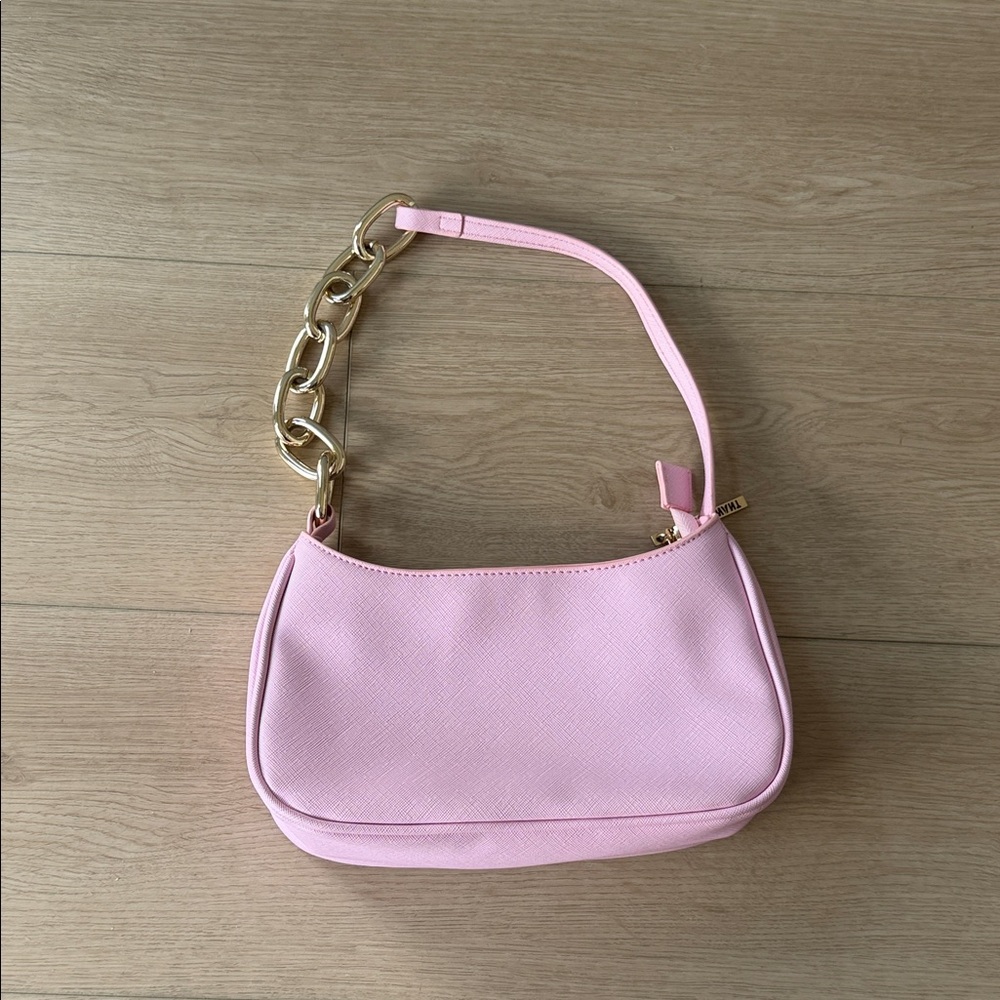 Soft Pink Shoulder Bag with Gold Chain Strap